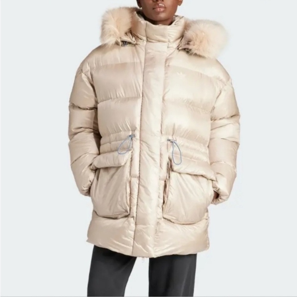 NWT Women's ADIDAS DOWN OVERSIZED FAUX FUR HOODED PUFFER JACKET